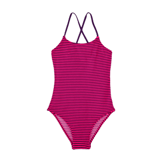 Girls Einteiler Grafisch - Gestreifter Frottee-Badeanzug für Mädchen, Amethyst front Girls Einteiler Grafisch - Gestreifter Frottee-Badeanzug für Mädchen, Amethyst front