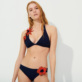Mujer Braguitas Bordado - Braguita de bikini de talle medio con estampado Fleurs 3D para mujer, Azul marino vista frontal desgastada