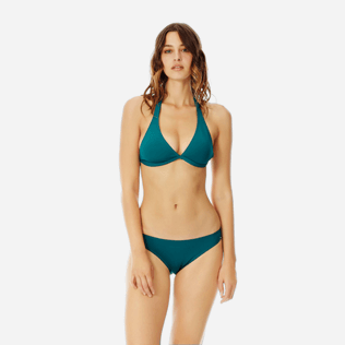 Mujer Halter Liso - Top de bikini anudado alrededor del cuello de color liso para mujer, Pinos frontworn Mujer Halter Liso - Top de bikini anudado alrededor del cuello de color liso para mujer, Pinos frontworn
