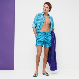 Autros Estampado - Camisa de verano unisex en gasa de algodón con estampado Urchins, Lazulii blue detalles vista 3