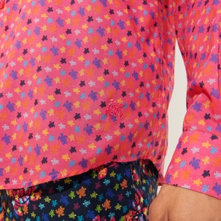 Picture of Men Others Printed - Men Cotton Voile Summer Shirt Micro Ronde Des Tortues, Shocking pink details view 2 Picture of Men Others Printed - Men Cotton Voile Summer Shirt Micro Ronde Des Tortues, Shocking pink details view 2