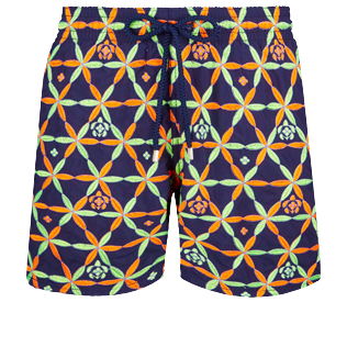 Men Classic Embroidered - Men Swim Trunks Embroidered Indian Ceramic - Limited Edition, Sapphire front view