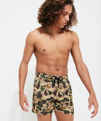 Men Stretch Swimwear Large Camo - Vilebrequin x Palm Angels Army front worn view