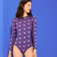 Damen Einteiler Bedruckt - Langärmeliger Hypno Shell Rashguard-Badeanzug für Damen, Marineblau Details Ansicht 3