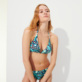 Mujer Halter Estampado - Top de bikini anudado alrededor del cuello con estampado 2001 Broken Waves para mujer, Azurin detalles vista 2