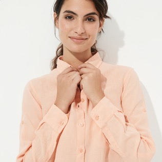 Mujer Autros Liso - Vestido camisero de lino de color liso para mujer, Candy detalles vista 3