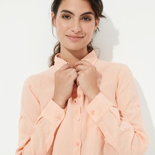 Imagen de Mujer Autros Liso - Vestido camisero de lino de color liso para mujer, Candy detalles vista 3 Imagen de Mujer Autros Liso - Vestido camisero de lino de color liso para mujer, Candy detalles vista 3