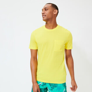 Imagen de Hombre Autros Liso - Camiseta de algodón orgánico de color liso para hombre, Limon vista frontal desgastada Imagen de Hombre Autros Liso - Camiseta de algodón orgánico de color liso para hombre, Limon vista frontal desgastada
