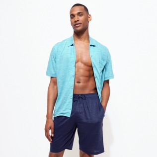 Men Others Solid - Unisex Linen Bermuda Shorts Solid, Navy details view 1