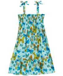Butterflies Kleid aus Baumwolle für Mädchen Lagune Vorderansicht