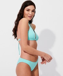 Mujer Braguitas Liso - Braguita de bikini de talle medio de color liso para mujer, Laguna vista frontal desgastada