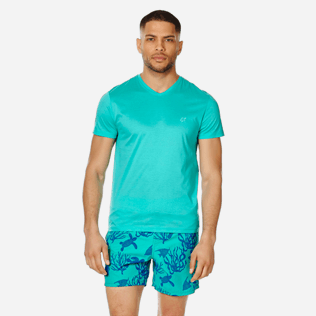 Uomo Altri Unita - T-shirt uomo con scollo a V in cotone mercerizzato tinta unita, Veronese green frontworn Uomo Altri Unita - T-shirt uomo con scollo a V in cotone mercerizzato tinta unita, Veronese green frontworn