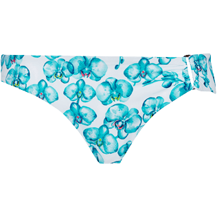 Women Swim brief and Boxer Printed - Women Bikini Bottom Midi Brief Orchidees, White front view