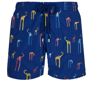 Men Classic Embroidered - Men Swim Trunks Embroidered Giaco Elephant - Limited Edition, Batik blue front view