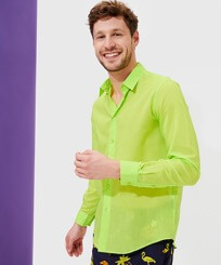 Hombre Autros Liso - Camisa en gasa de algodón de color liso unisex, Limoncillo vista frontal de hombre desgastada