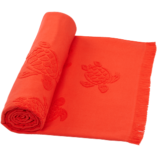Others Solid - Fouta in terry cloth Turtles Jacquard, Poppy red frontworn Others Solid - Fouta in terry cloth Turtles Jacquard, Poppy red frontworn