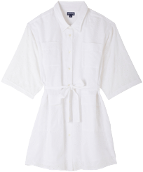 Damen Andere Bestickt - Broderies Anglaises Hemdkleid aus Baumwolle für Damen, Weiss Vorderansicht