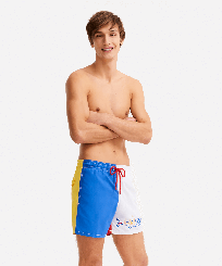 Men Classic Embroidered - Men Swimwear multicolor placed embroidery Vilebrequin squale - Vilebrequin x JCC+ - Limited Edition, White front worn view