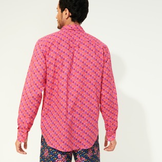 Picture of Men Others Printed - Men Cotton Voile Summer Shirt Micro Ronde Des Tortues, Shocking pink back worn view Picture of Men Others Printed - Men Cotton Voile Summer Shirt Micro Ronde Des Tortues, Shocking pink back worn view