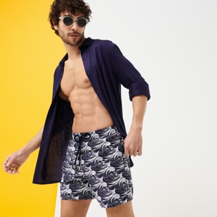 Men Classic Embroidered - Men Swim Trunks Embroidered Waves- Limited Edition, Sapphire details view 3