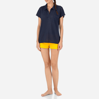 Femme AUTRES Uni - Polo en jersey Lin Uni, Bleu marine frontworn Femme AUTRES Uni - Polo en jersey Lin Uni, Bleu marine frontworn