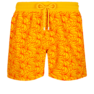 Men Classic Embroidered - Men Swimwear 1984 Invisible Fish Flocked, Yellow front view