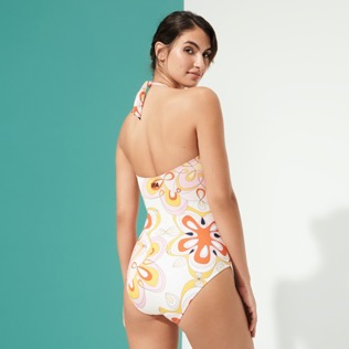 Damen Einteiler Bedruckt - Kaleidoscope Neckholder-Badeanzug für Damen, Camellia Details Ansicht 4