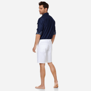 Men Others Solid - Men White 5-Pocket Denim Bermuda Shorts, White backworn Men Others Solid - Men White 5-Pocket Denim Bermuda Shorts, White backworn