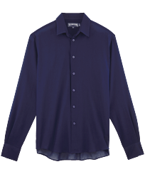 Camisa en algodón de color liso para hombre Azul marino vista frontal