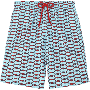 Men Long Printed - Fish Net Long Cut Swim shorts, Frosted blue front Men Long Printed - Fish Net Long Cut Swim shorts, Frosted blue front
