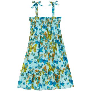 Mädchen Andere Bedruckt - Butterflies Kleid aus Baumwolle für Mädchen, Lagune Vorderansicht