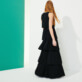 Women Others Solid - Women Long Frilly Dress Solid, Black back worn view