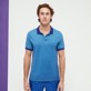 Solid Polohemd aus Baumwollpikee mit changierendem Effekt für Herren Aquamarin blau Vorderseite getragene Ansicht Solid Polohemd aus Baumwollpikee mit changierendem Effekt für Herren Aquamarin blau Vorderseite getragene Ansicht