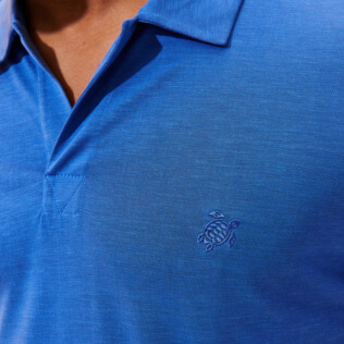 Picture of Men Others Solid - Men Tencel Polo Shirt Solid, Sea blue details view 1 Picture of Men Others Solid - Men Tencel Polo Shirt Solid, Sea blue details view 1