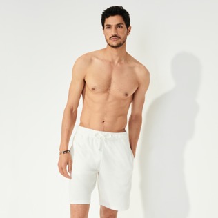 Men Others Solid - Unisex Terry Bermuda shorts, Chalk front worn view