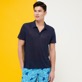Men Others Solid - Men Linen Jersey Polo Shirt Solid, Navy front worn view