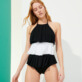 女款 One piece 纯色 - 女士 Frilly 纯色连体泳装, Black/white frontworn 女款 One piece 纯色 - 女士 Frilly 纯色连体泳装, Black/white frontworn