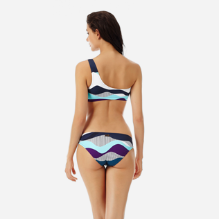 Damen Asymmetrische Bedruckt - Asymmetrisches Ostende Bikinioberteil für Damen, Marineblau backworn Damen Asymmetrische Bedruckt - Asymmetrisches Ostende Bikinioberteil für Damen, Marineblau backworn