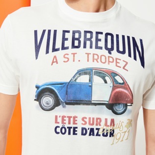Hombre Autros Estampado - Camiseta sofisticada con logotipo de Vilebrequin y estampado 2 Chevaux French Flag para hombre, Off white detalles vista 1