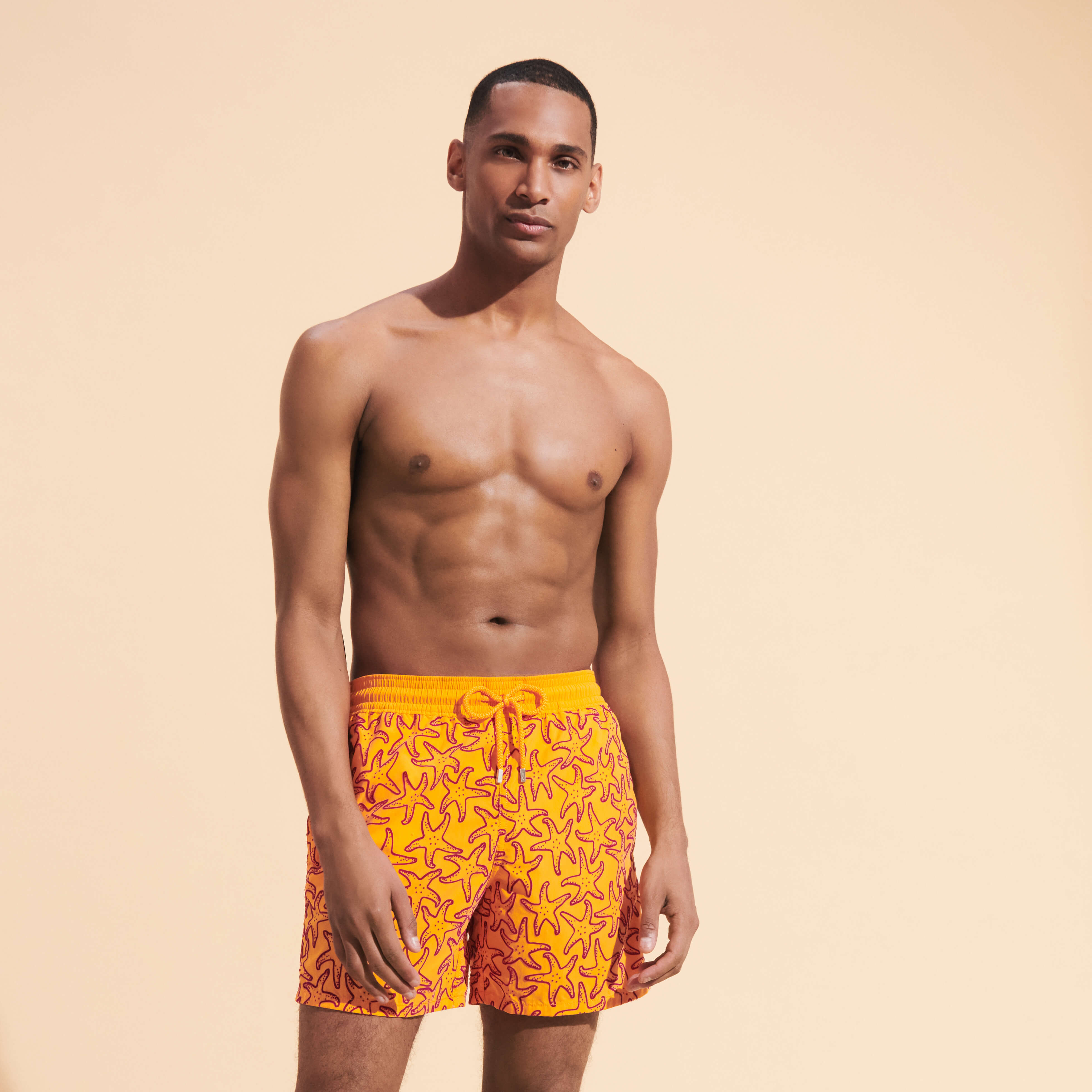 Vilebrequin Men's Swim Trunks Flocked Starlettes - Orange