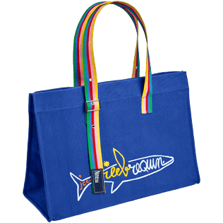 Others Embroidered - Beach bag multicolor Rainbow handles - Vilebrequin x JCC+ - Limited Edition, Sea blue front Others Embroidered - Beach bag multicolor Rainbow handles - Vilebrequin x JCC+ - Limited Edition, Sea blue front