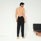 Men Others Solid - Unisex Terry Jacquard Elastic Belt Pants, Black back worn view