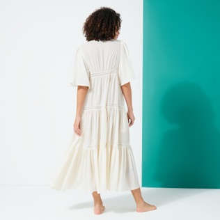Women Others Solid - Women Cotton Maxi Dress, Chalk back worn view