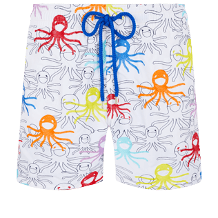 Men Classic Embroidered - Men Swim Trunks Embroidered Multicolore Medusa - Limited Edition, White front view
