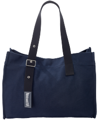 Andere Uni - Große Einfarbige Strandtasche aus Baumwolle, Marineblau Vorderansicht