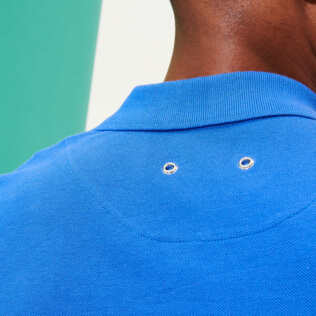 Picture of Men Others Solid - Men Cotton Pique Polo Shirt Solid, Sea blue details view 3 Picture of Men Others Solid - Men Cotton Pique Polo Shirt Solid, Sea blue details view 3