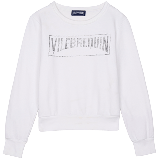 Women Others Solid - Women Cotton Rhinestone Sweatshirt, Off white front view