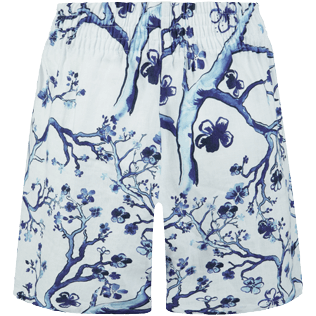 Women Others Printed - Women Linen Bermuda Shorts Cherry Blossom, Sea blue back view