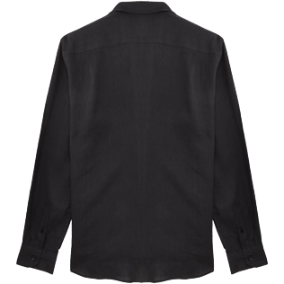 Men Linen Shirt Solid Black back view