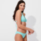 Mujer Braguitas Liso - Braguita de bikini de talle medio con estampado Plumes Jacquard para mujer, Laguna vista frontal desgastada